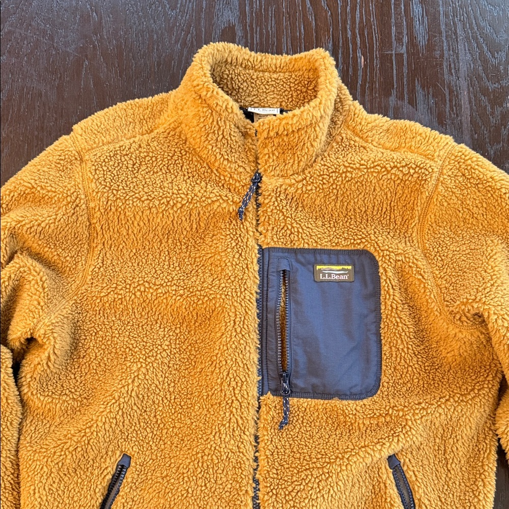 L.L. Bean Men's Mustard Fleece Jacket with Navy Accents